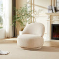 Round Boucle Fabric Swivel Accent Chair with Metal Base Armless in Beige