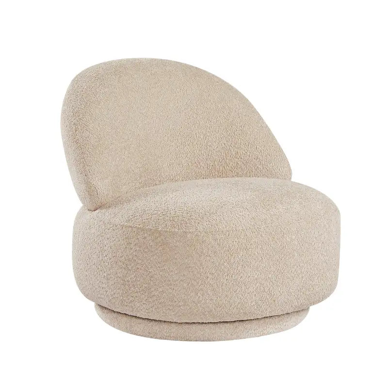 Round Boucle Fabric Swivel Accent Chair with Metal Base Armless in Beige