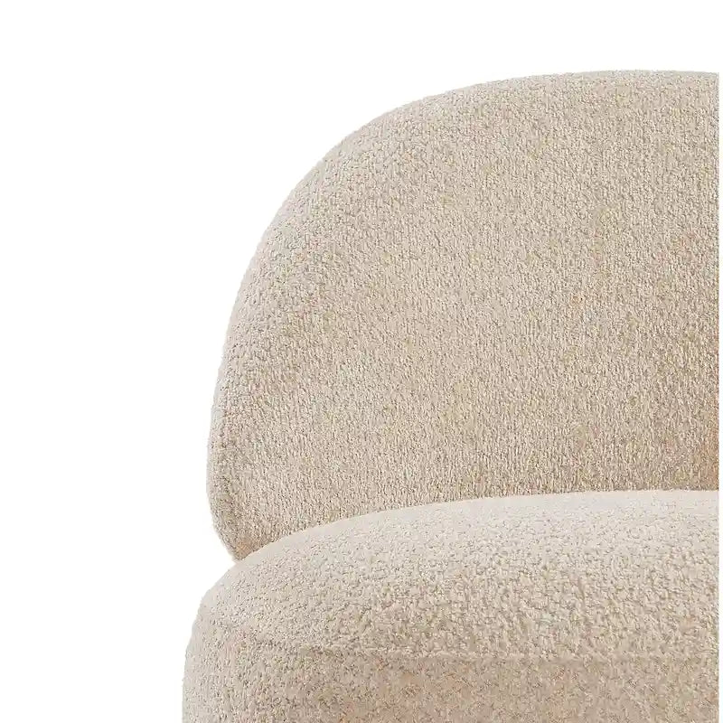 Round Boucle Fabric Swivel Accent Chair with Metal Base Armless in Beige