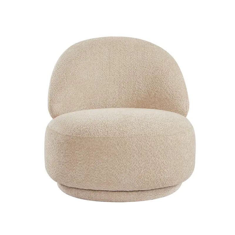 Round Boucle Fabric Swivel Accent Chair with Metal Base Armless in Beige
