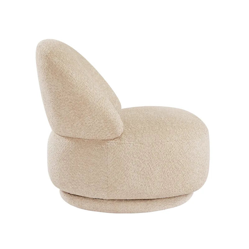 Round Boucle Fabric Swivel Accent Chair with Metal Base Armless in Beige
