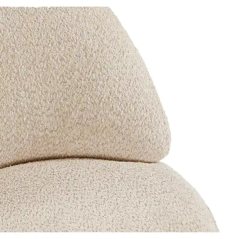 Round Boucle Fabric Swivel Accent Chair with Metal Base Armless in Beige