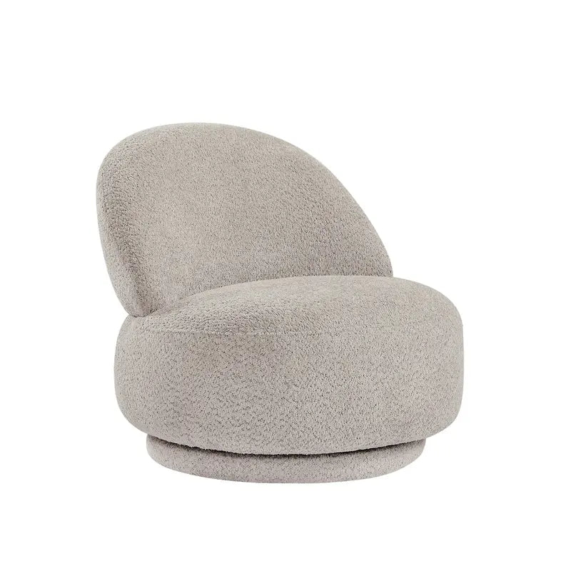 Round Boucle Fabric Swivel Accent Chair with Metal Base Armless in Beige