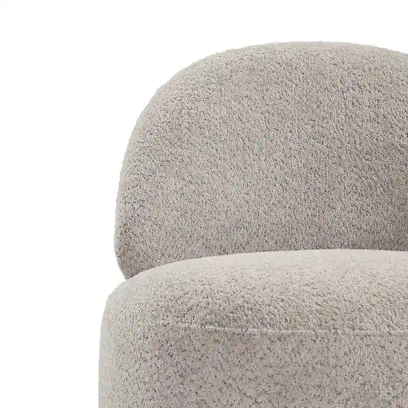 Round Boucle Fabric Swivel Accent Chair with Metal Base Armless in Beige