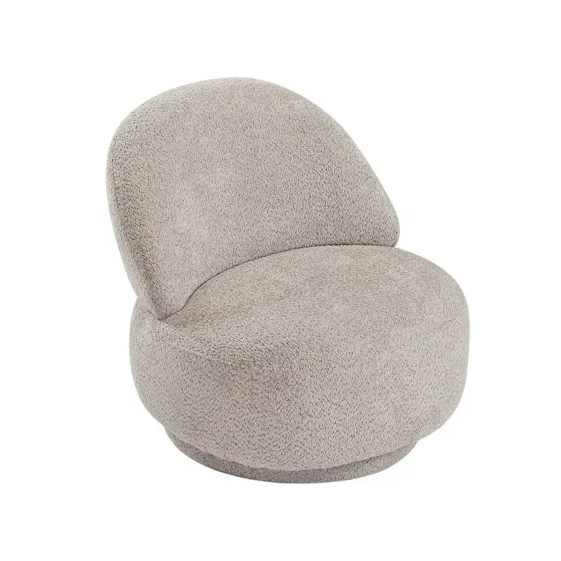 Round Boucle Fabric Swivel Accent Chair with Metal Base Armless in Beige