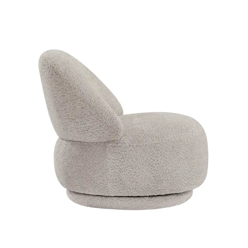 Round Boucle Fabric Swivel Accent Chair with Metal Base Armless in Beige