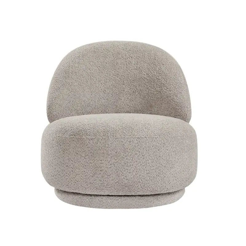 Round Boucle Fabric Swivel Accent Chair with Metal Base Armless in Beige