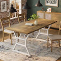 Industrial Dining Table with Rustic Wood Top and Trapezoidal Metal Legs Seats 4 to 6