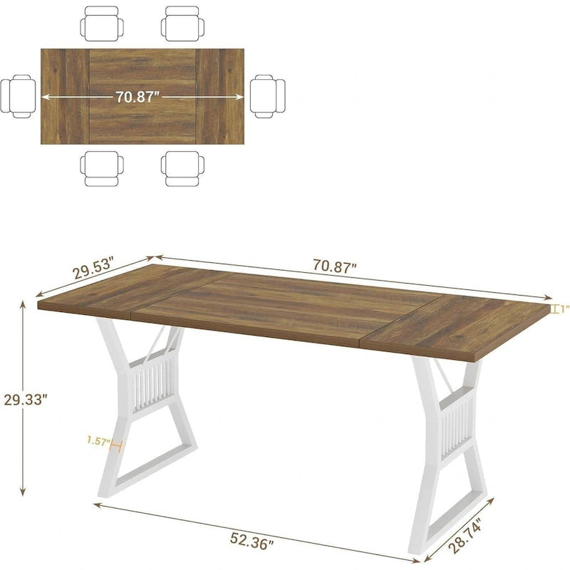 Industrial Dining Table with Rustic Wood Top and Trapezoidal Metal Legs Seats 4 to 6
