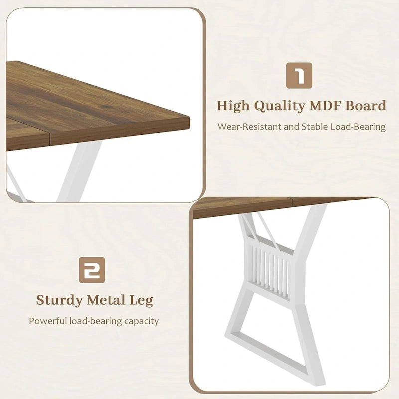 Industrial Dining Table with Rustic Wood Top and Trapezoidal Metal Legs Seats 4 to 6