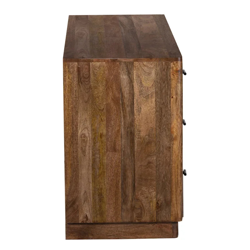 60-Inch Wide 6-Drawer Dresser in Handcrafted Mango Wood with Walnut Brown Finish and Metal Handles