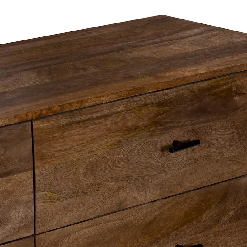 60-Inch Wide 6-Drawer Dresser in Handcrafted Mango Wood with Walnut Brown Finish and Metal Handles