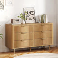 6-Drawer Wood Dresser with Fluted Panel and Golden Handles