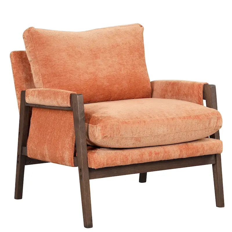 Mid-Century Velvet Accent Armchair with Thick Cushion Serpentine Springs and Rubber Wood Frame