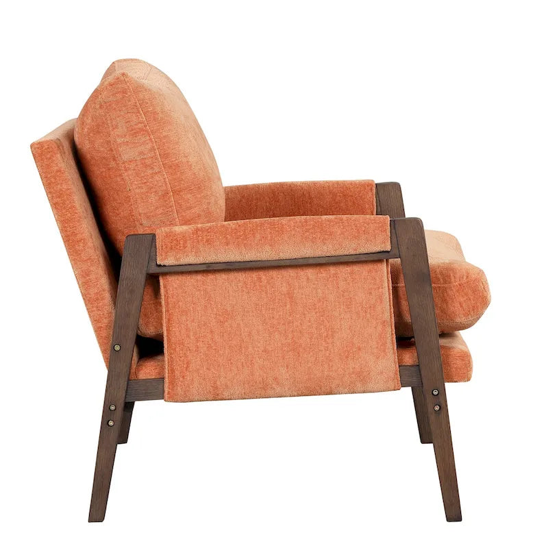 Mid-Century Velvet Accent Armchair with Thick Cushion Serpentine Springs and Rubber Wood Frame