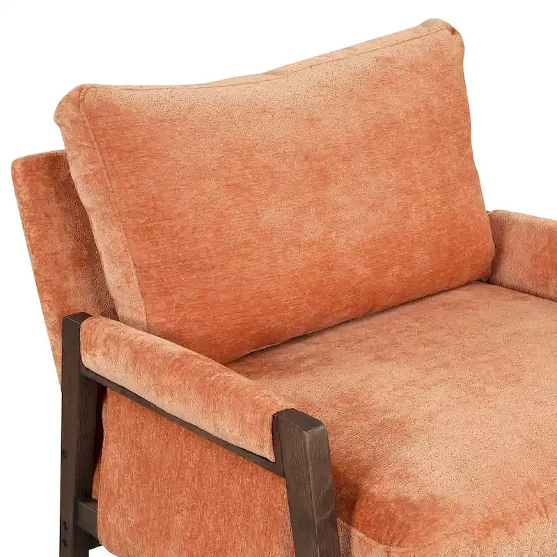 Mid-Century Velvet Accent Armchair with Thick Cushion Serpentine Springs and Rubber Wood Frame