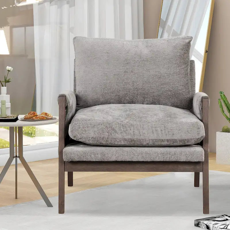 Mid-Century Velvet Accent Armchair with Thick Cushion Serpentine Springs and Rubber Wood Frame
