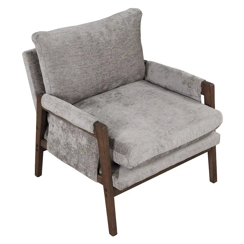 Mid-Century Velvet Accent Armchair with Thick Cushion Serpentine Springs and Rubber Wood Frame