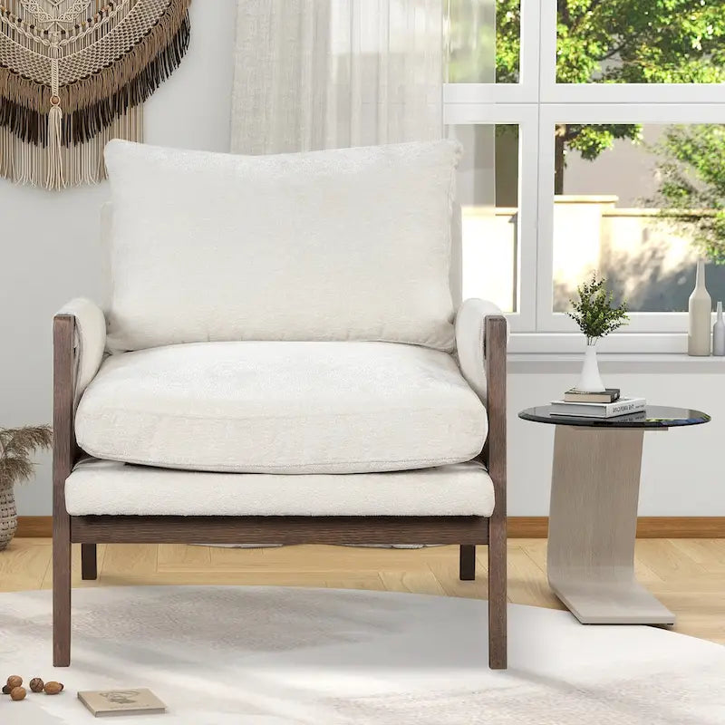 Mid-Century Velvet Accent Armchair with Thick Cushion Serpentine Springs and Rubber Wood Frame