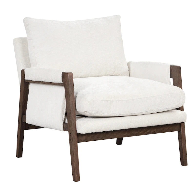 Mid-Century Velvet Accent Armchair with Thick Cushion Serpentine Springs and Rubber Wood Frame