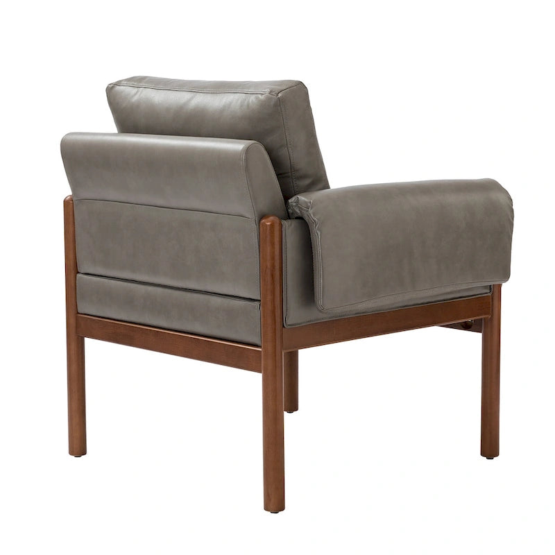 PU Leather Accent Armchair with Solid Walnut Wood Frame and Removable Cushion