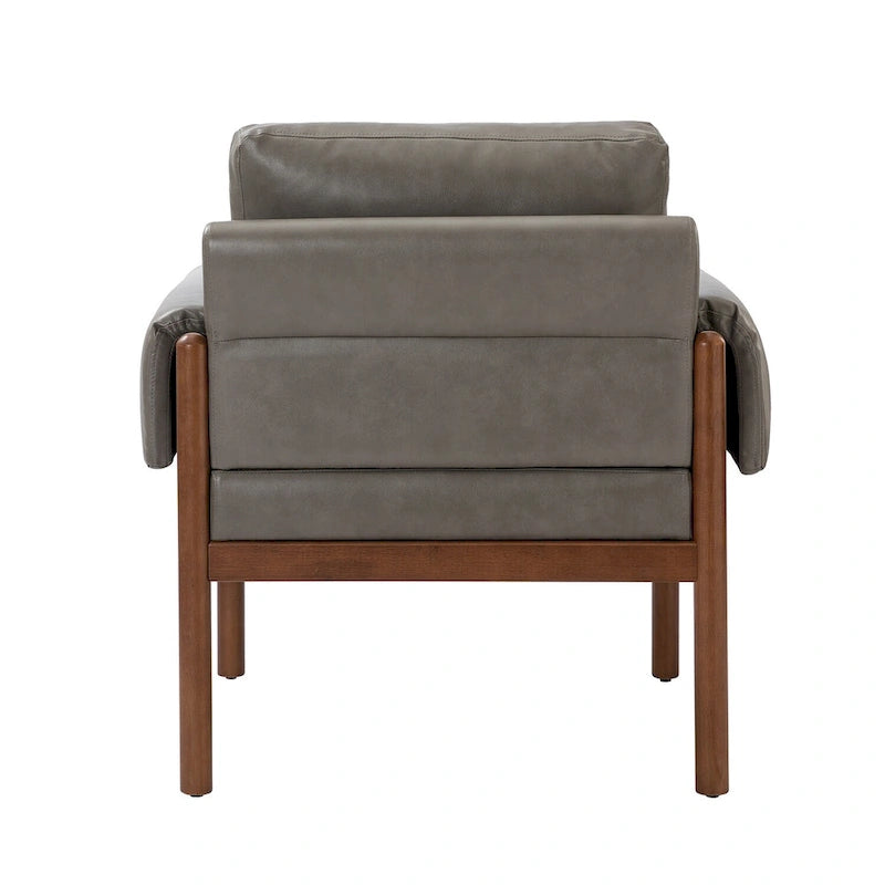 PU Leather Accent Armchair with Solid Walnut Wood Frame and Removable Cushion