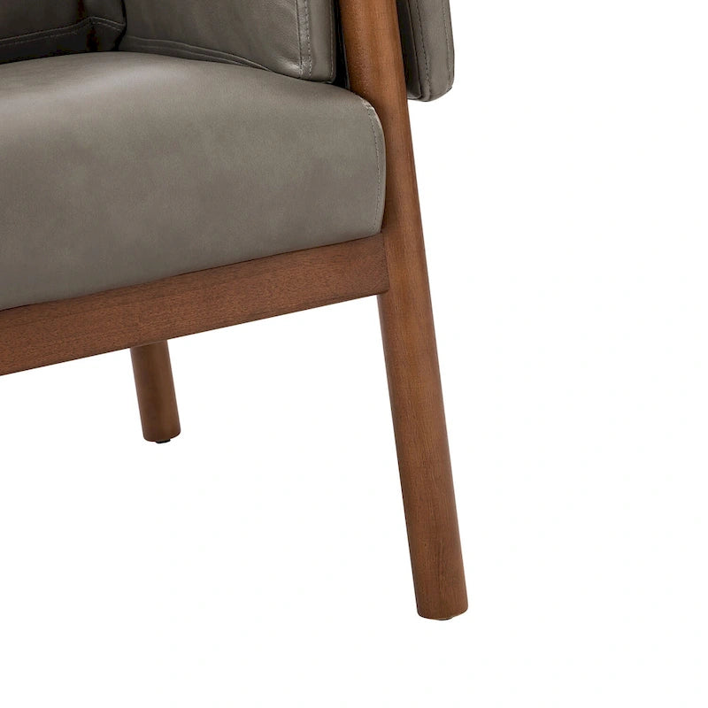 PU Leather Accent Armchair with Solid Walnut Wood Frame and Removable Cushion