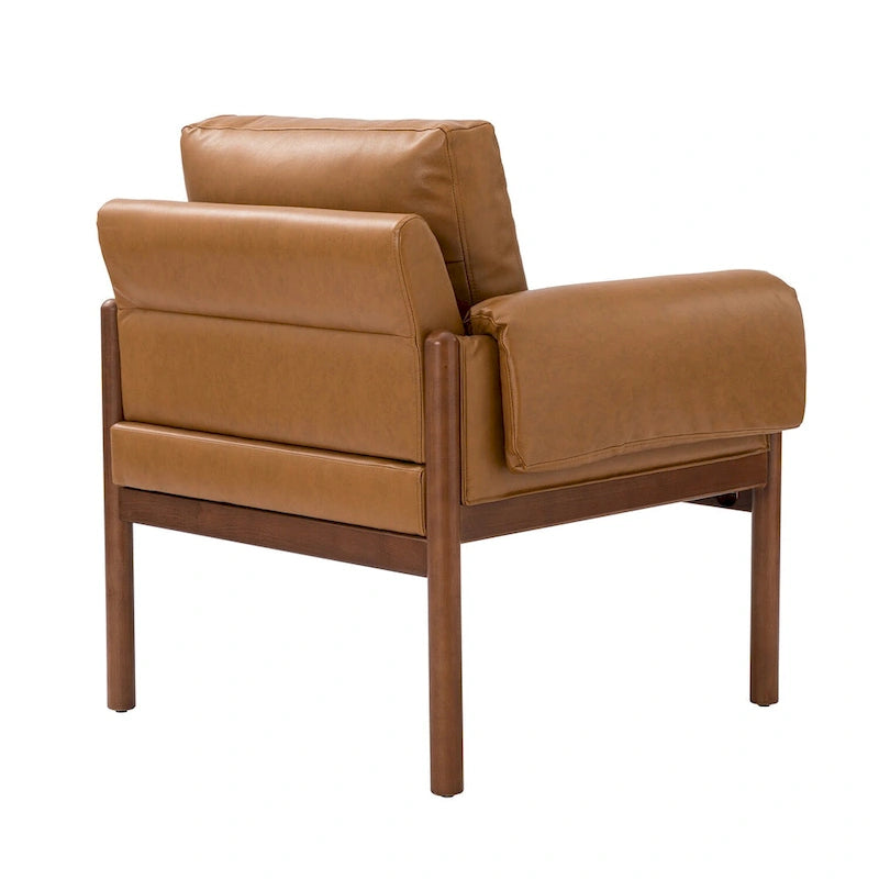 PU Leather Accent Armchair with Solid Walnut Wood Frame and Removable Cushion