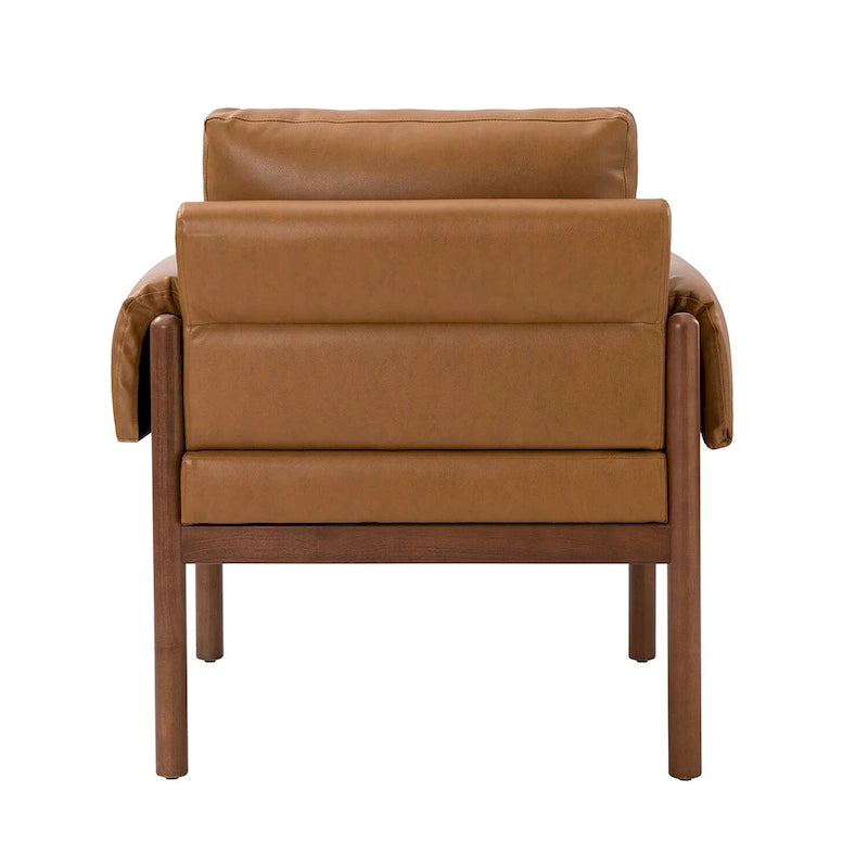 PU Leather Accent Armchair with Solid Walnut Wood Frame and Removable Cushion