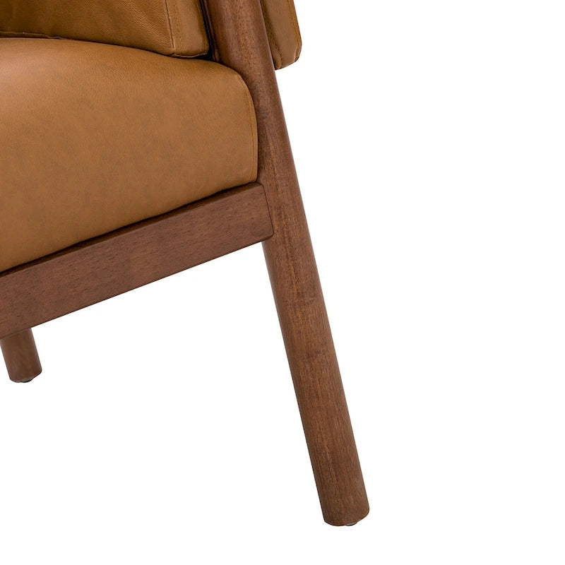 PU Leather Accent Armchair with Solid Walnut Wood Frame and Removable Cushion