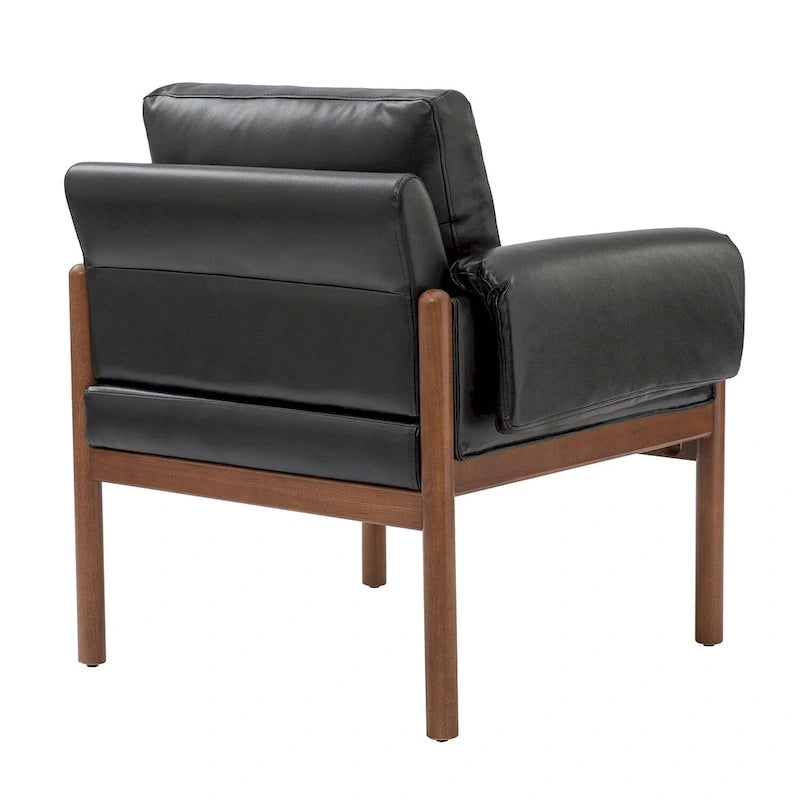PU Leather Accent Armchair with Solid Walnut Wood Frame and Removable Cushion