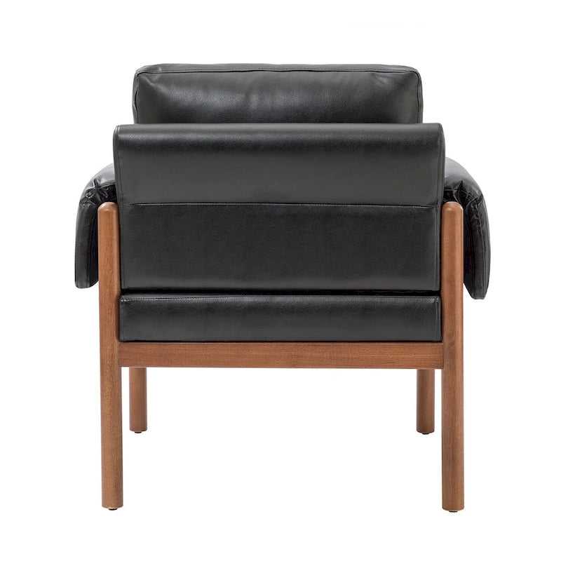 PU Leather Accent Armchair with Solid Walnut Wood Frame and Removable Cushion