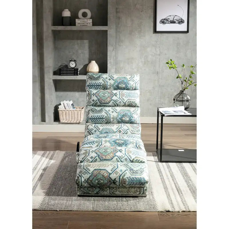 Modern Indoor Chaise Lounge with Adjustable 140-Degree Backrest Side Storage Pocket Wood Frame and Steel Legs