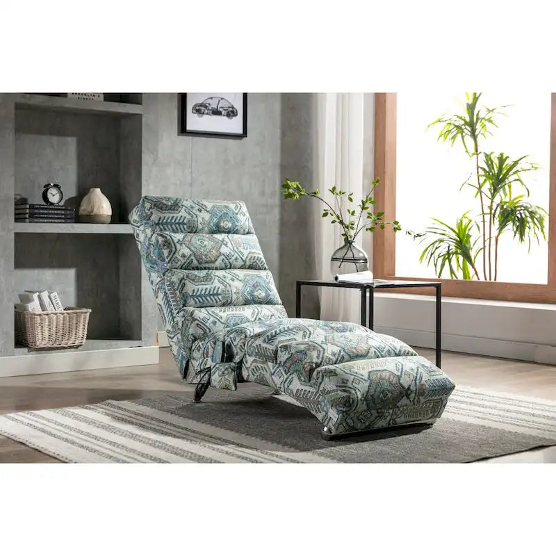 Modern Indoor Chaise Lounge with Adjustable 140-Degree Backrest Side Storage Pocket Wood Frame and Steel Legs