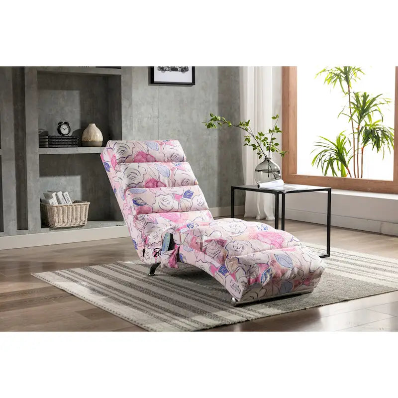 Modern Indoor Chaise Lounge with Adjustable 140-Degree Backrest Side Storage Pocket Wood Frame and Steel Legs