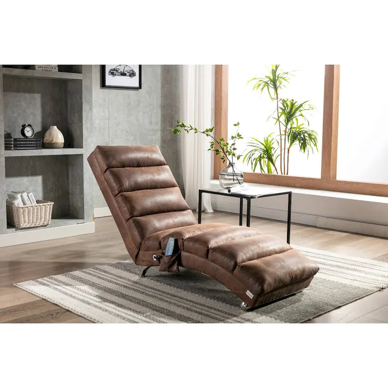 Modern Indoor Chaise Lounge with Adjustable 140-Degree Backrest Side Storage Pocket Wood Frame and Steel Legs