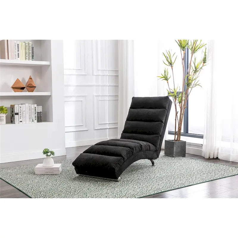Modern Indoor Chaise Lounge with Adjustable 140-Degree Backrest Side Storage Pocket Wood Frame and Steel Legs