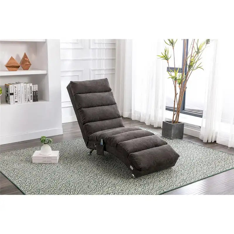 Modern Indoor Chaise Lounge with Adjustable 140-Degree Backrest Side Storage Pocket Wood Frame and Steel Legs