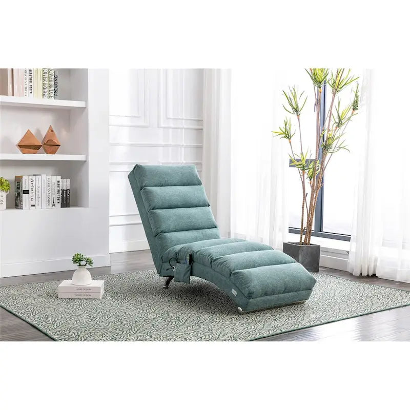 Modern Indoor Chaise Lounge with Adjustable 140-Degree Backrest Side Storage Pocket Wood Frame and Steel Legs