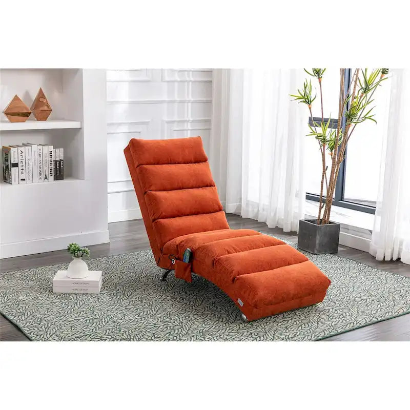 Modern Indoor Chaise Lounge with Adjustable 140-Degree Backrest Side Storage Pocket Wood Frame and Steel Legs