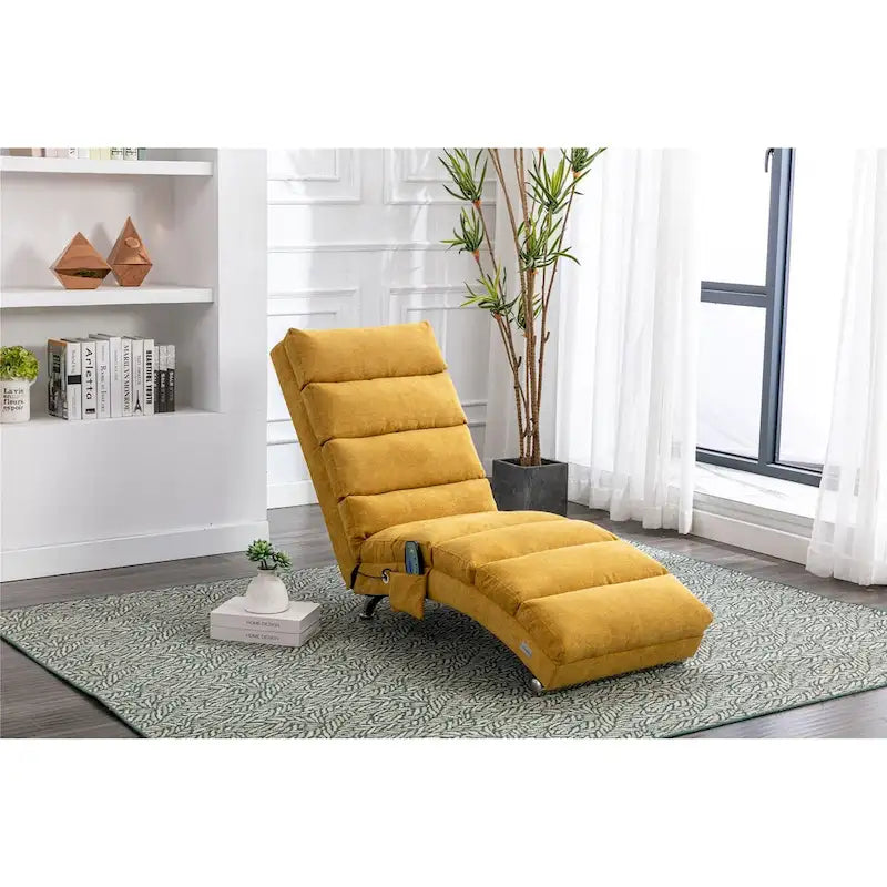 Modern Indoor Chaise Lounge with Adjustable 140-Degree Backrest Side Storage Pocket Wood Frame and Steel Legs