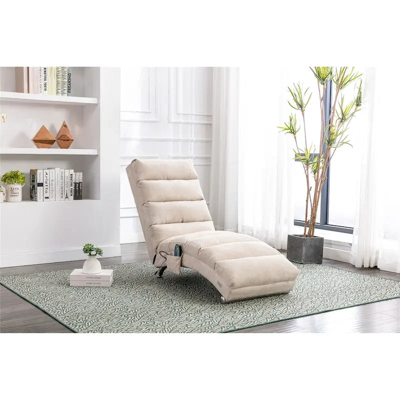 Modern Indoor Chaise Lounge with Adjustable 140-Degree Backrest Side Storage Pocket Wood Frame and Steel Legs