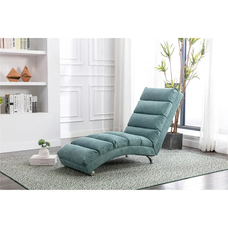 Modern Indoor Chaise Lounge with Adjustable 140-Degree Backrest Side Storage Pocket Wood Frame and Steel Legs