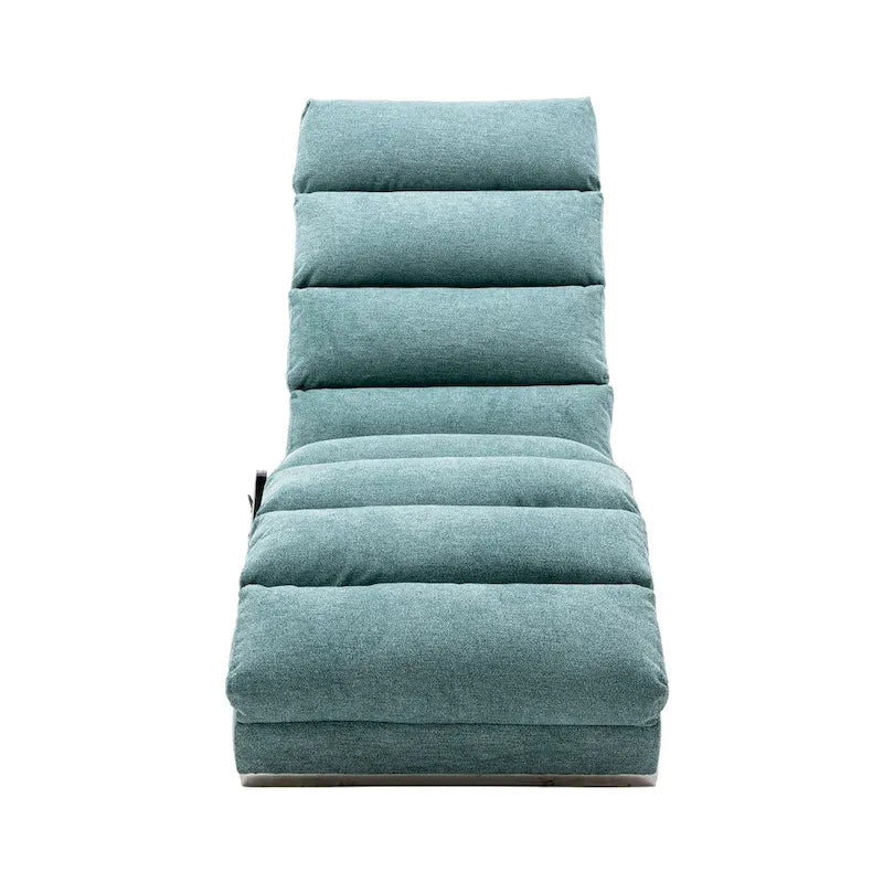 Modern Indoor Chaise Lounge with Adjustable 140-Degree Backrest Side Storage Pocket Wood Frame and Steel Legs