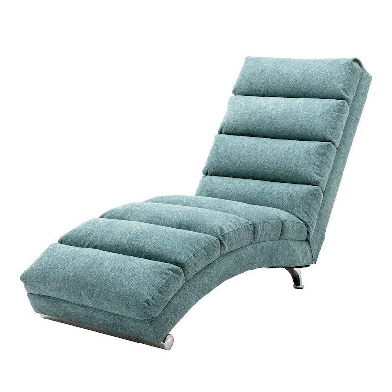Modern Indoor Chaise Lounge with Adjustable 140-Degree Backrest Side Storage Pocket Wood Frame and Steel Legs