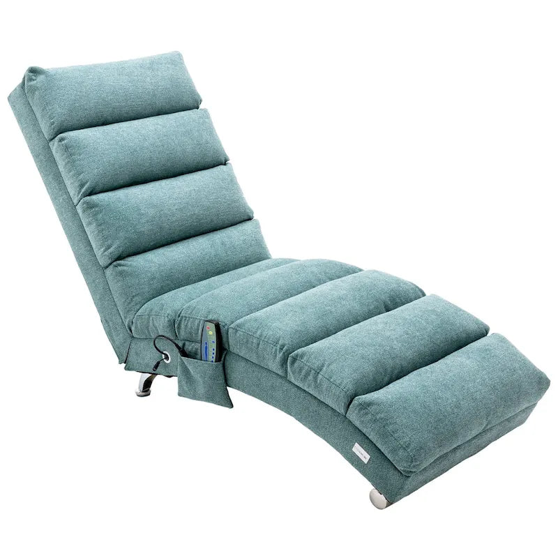Modern Indoor Chaise Lounge with Adjustable 140-Degree Backrest Side Storage Pocket Wood Frame and Steel Legs