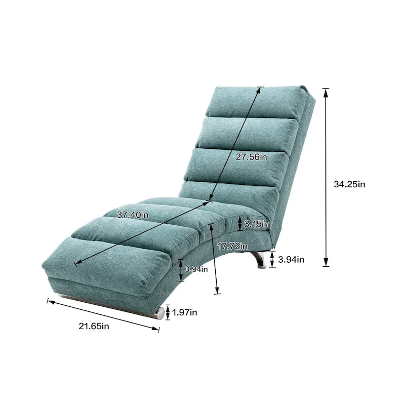Modern Indoor Chaise Lounge with Adjustable 140-Degree Backrest Side Storage Pocket Wood Frame and Steel Legs