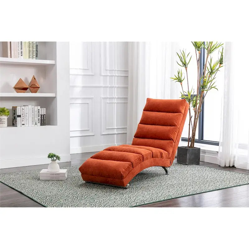 Modern Indoor Chaise Lounge with Adjustable 140-Degree Backrest Side Storage Pocket Wood Frame and Steel Legs