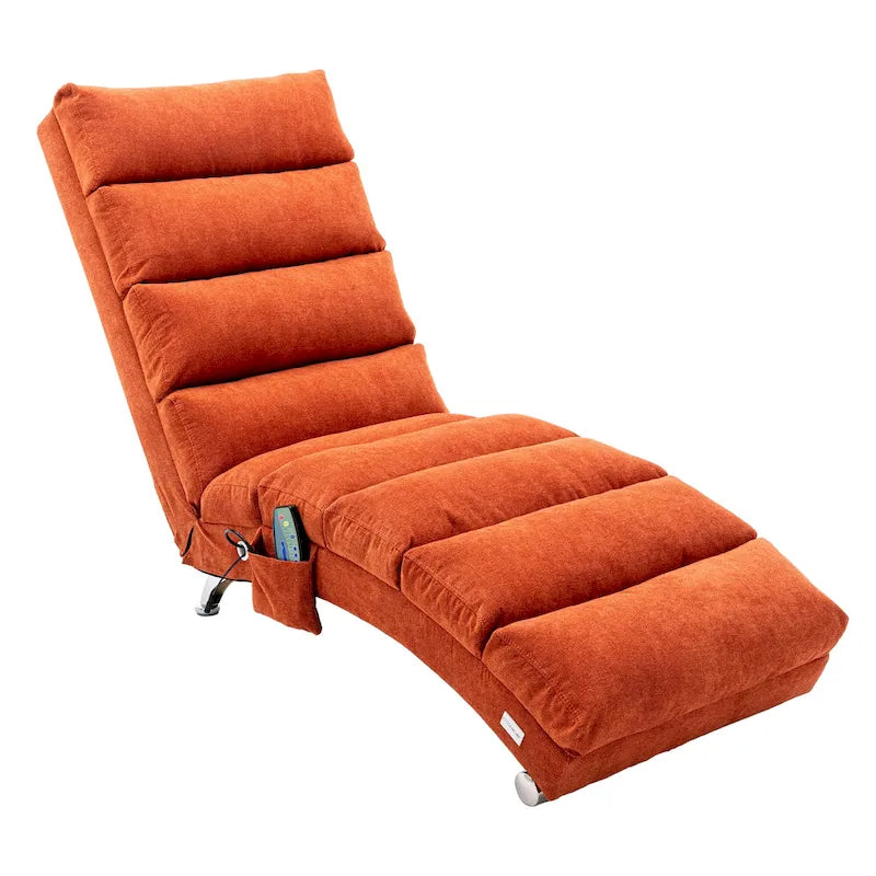 Modern Indoor Chaise Lounge with Adjustable 140-Degree Backrest Side Storage Pocket Wood Frame and Steel Legs