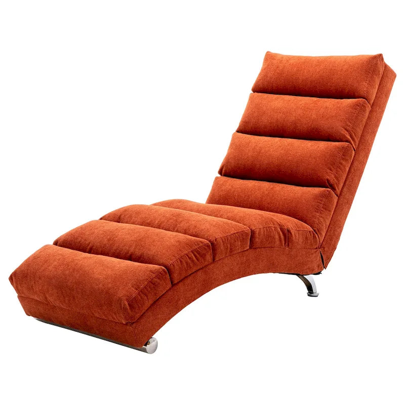 Modern Indoor Chaise Lounge with Adjustable 140-Degree Backrest Side Storage Pocket Wood Frame and Steel Legs
